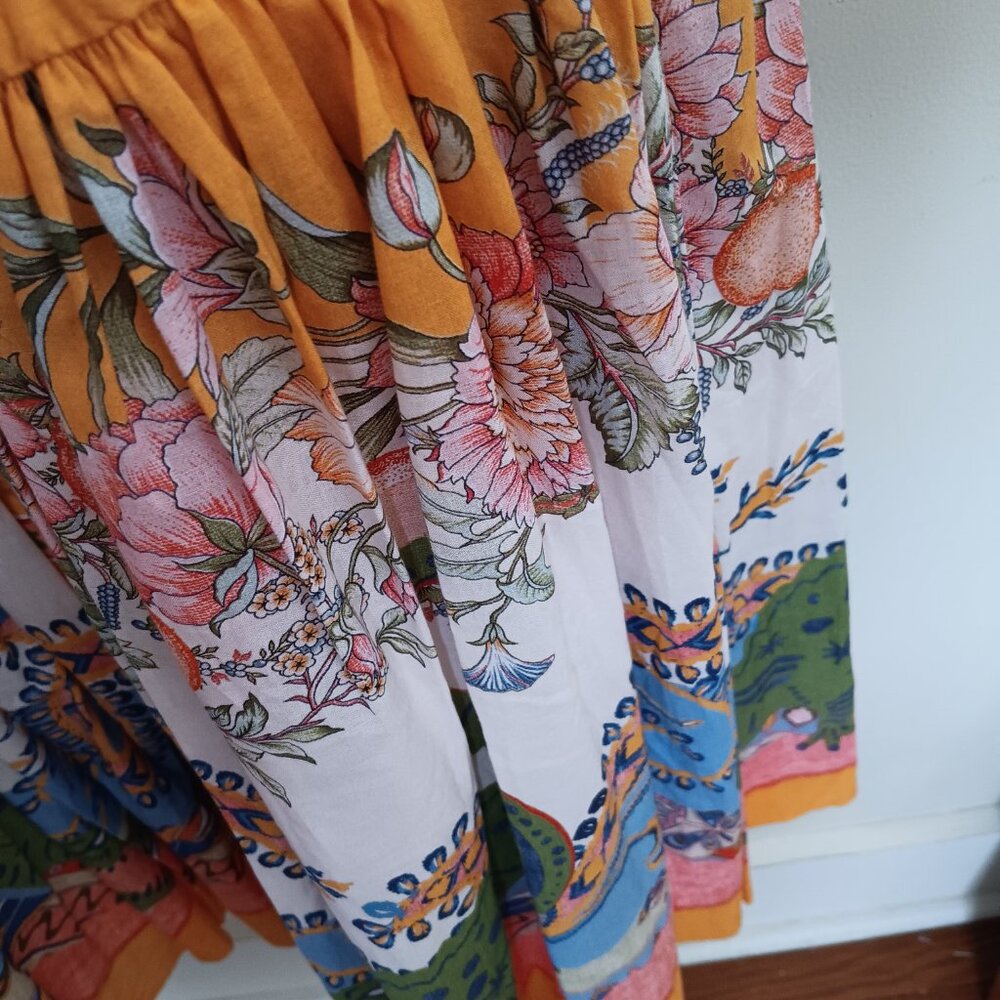 NWT Birds Flowers Alligators Cotton Maxi Sunflower Yellow Long Sleeve Dress - Picture 11 of 15